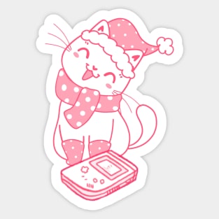 Kawaii pink kitty cat with retro gameboy Sticker